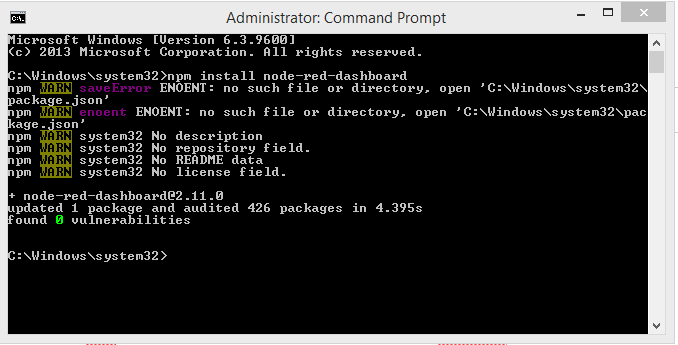 Installing Node-RED dashboard Admin